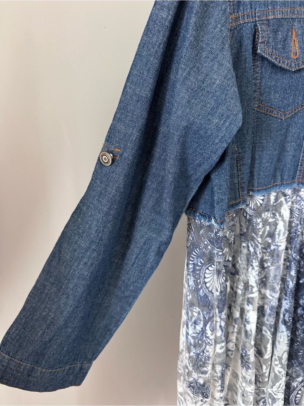 Origami Denim Jacket with Blue Marble Duster Panels - Picture 8 of 15